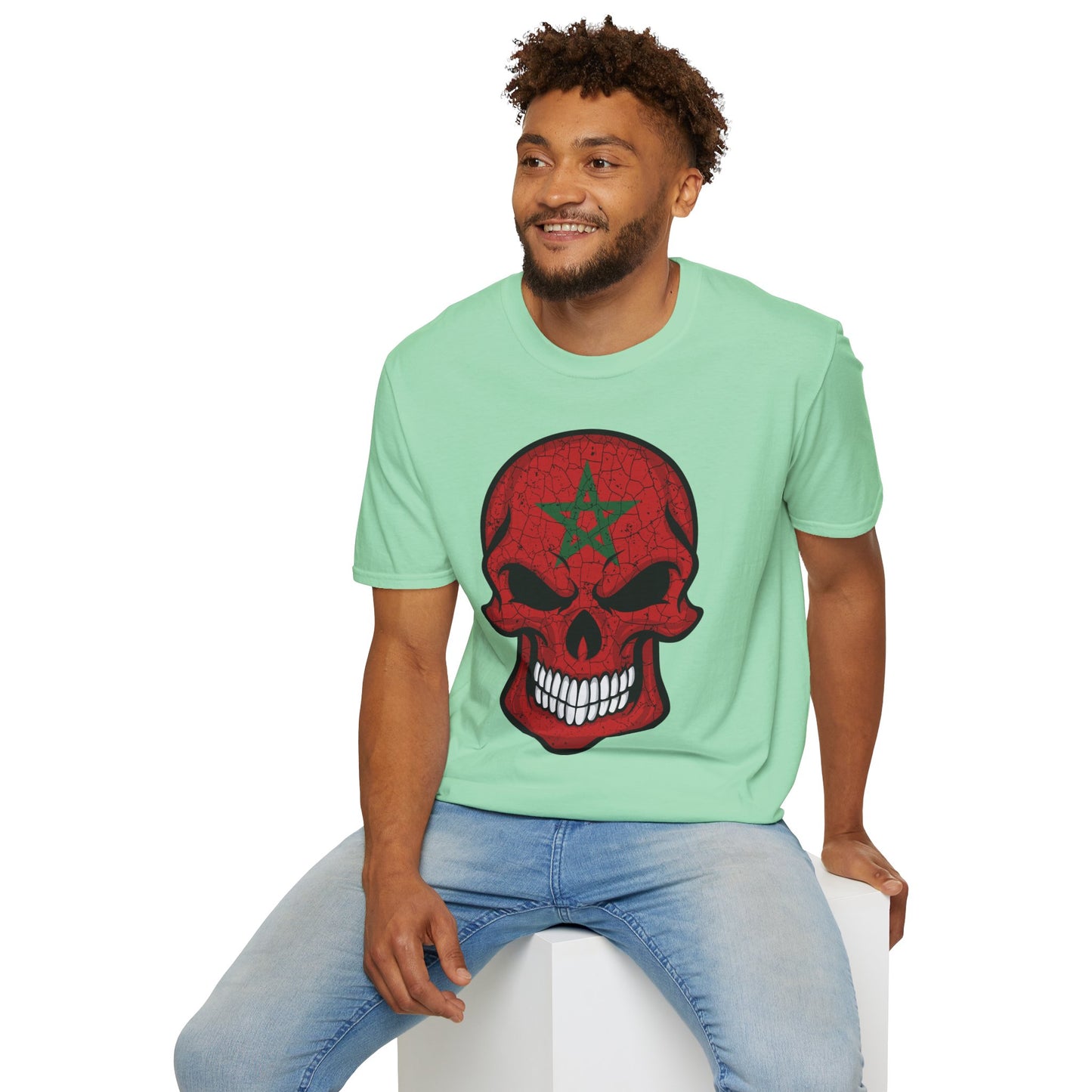 Moroccan Skull Graphic Tee, Unisex Softstyle T-Shirt, Edgy Fashion, Halloween Party Wear, Gifts for Him & Her, Rocker Style