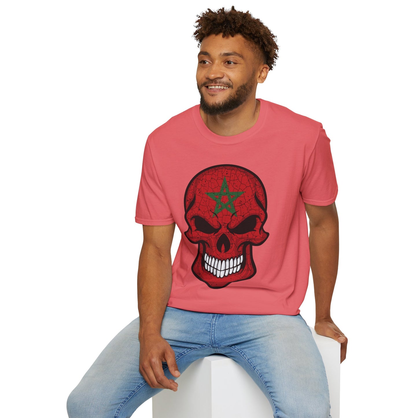 Moroccan Skull Graphic Tee, Unisex Softstyle T-Shirt, Edgy Fashion, Halloween Party Wear, Gifts for Him & Her, Rocker Style