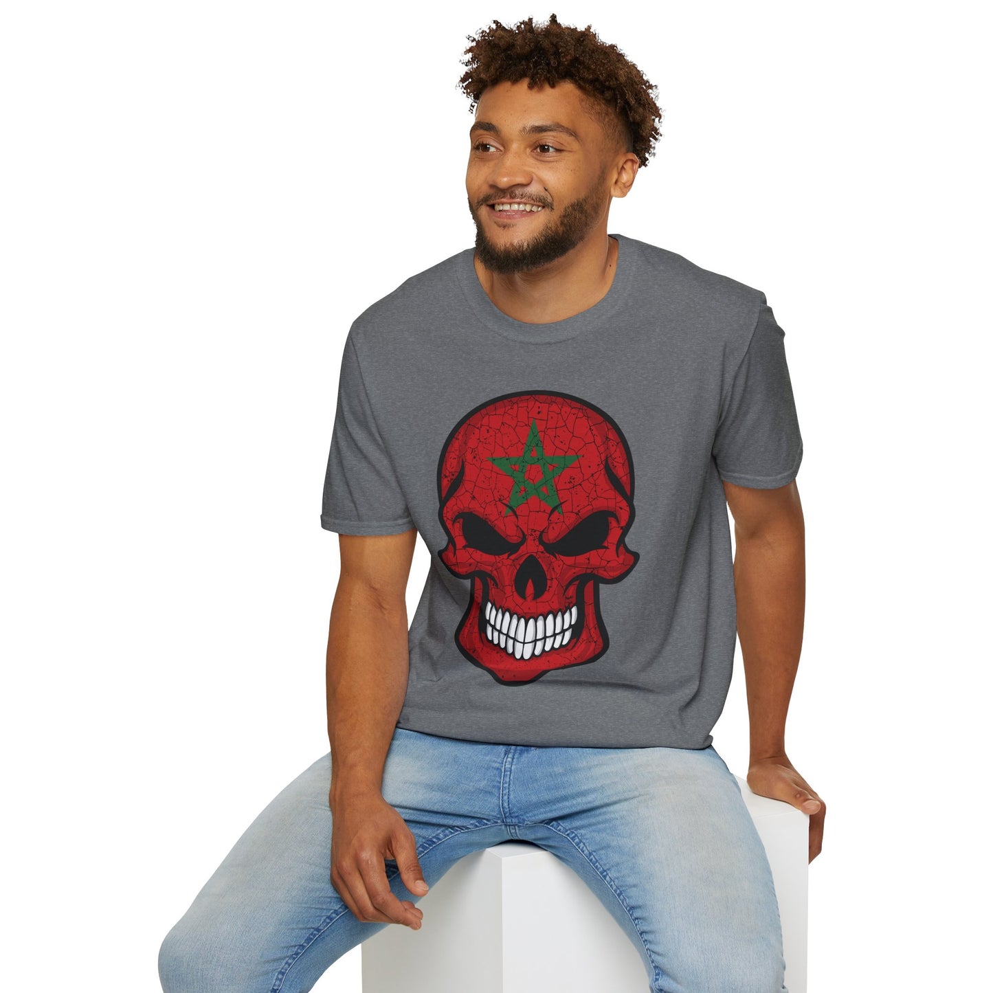 Moroccan Skull Graphic Tee, Unisex Softstyle T-Shirt, Edgy Fashion, Halloween Party Wear, Gifts for Him & Her, Rocker Style