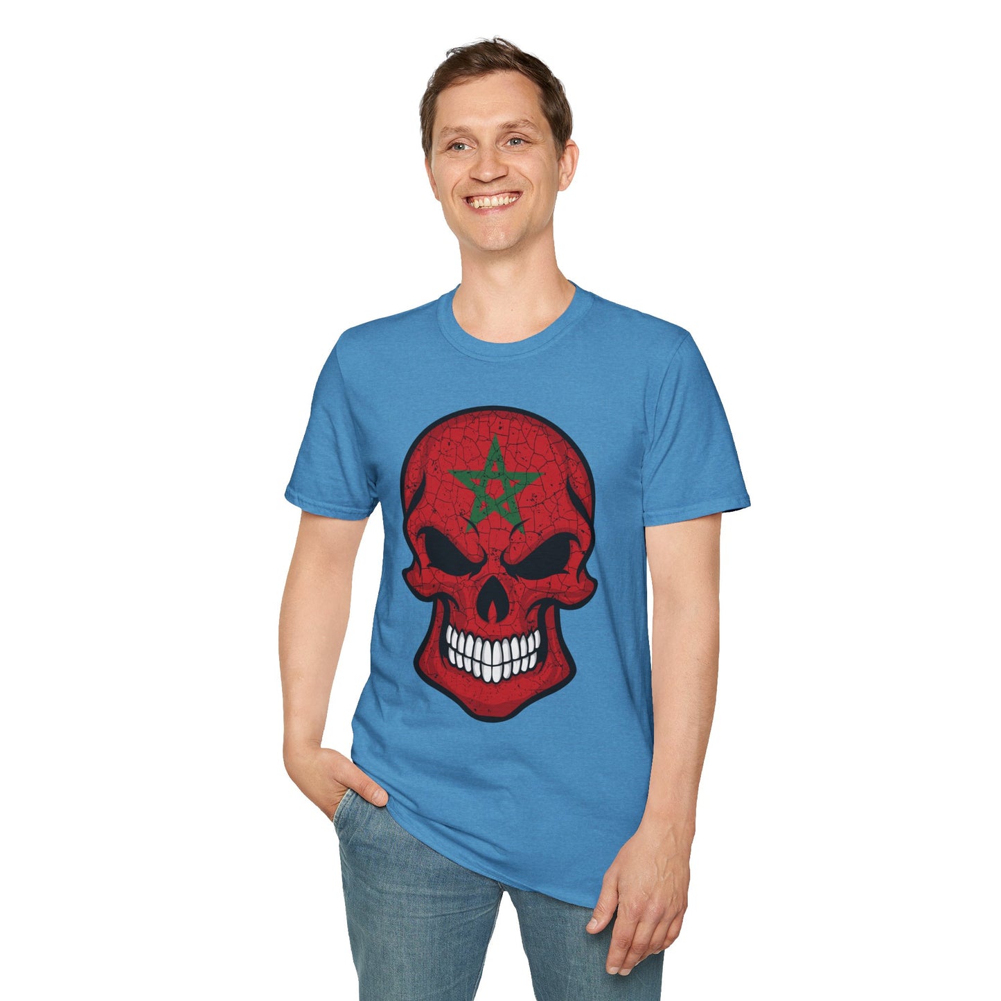 Moroccan Skull Graphic Tee, Unisex Softstyle T-Shirt, Edgy Fashion, Halloween Party Wear, Gifts for Him & Her, Rocker Style