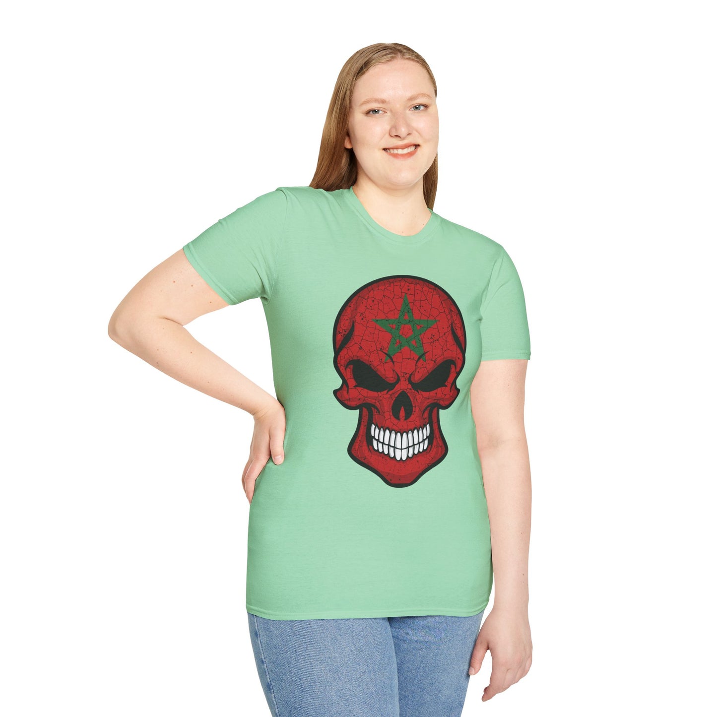 Moroccan Skull Graphic Tee, Unisex Softstyle T-Shirt, Edgy Fashion, Halloween Party Wear, Gifts for Him & Her, Rocker Style