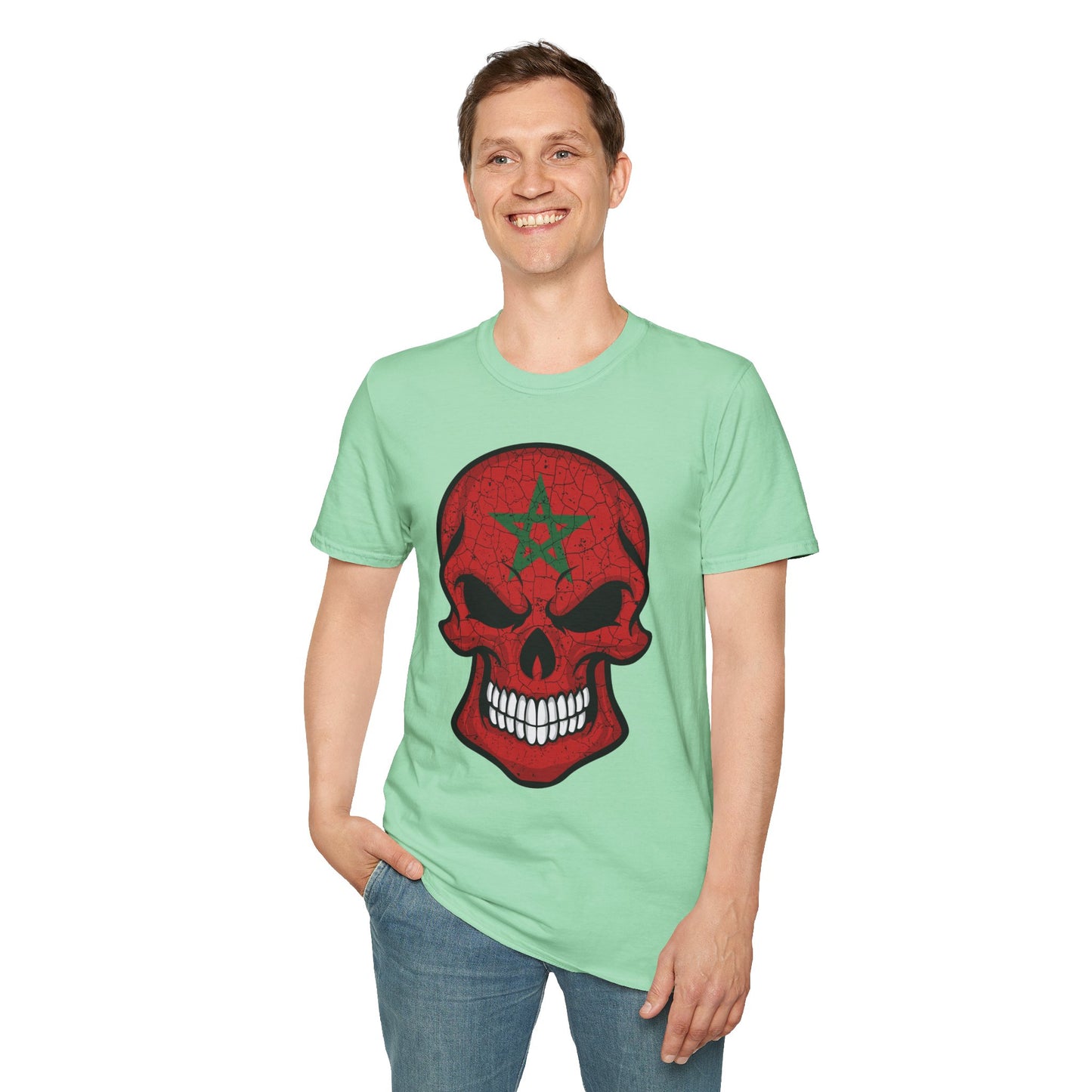 Moroccan Skull Graphic Tee, Unisex Softstyle T-Shirt, Edgy Fashion, Halloween Party Wear, Gifts for Him & Her, Rocker Style