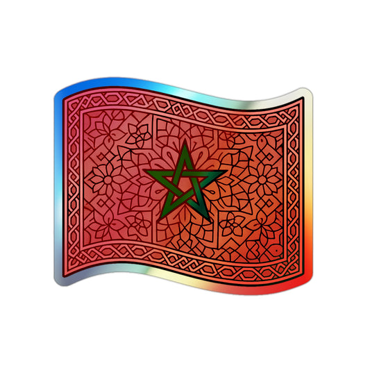 Colorful Holographic Die-Cut Stickers - Moroccan Flag Design, Perfect for Skateboards, Laptops, Scrapbooking, Gifts, and Decor