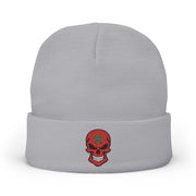 Red Floral Skull Knit Beanie | Embroidered Casual Winter Hat,