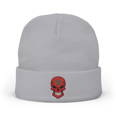 Red Floral Skull Knit Beanie | Embroidered Casual Winter Hat,