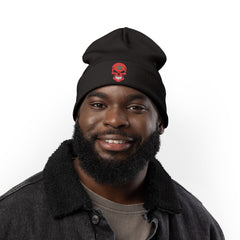 Red Floral Skull Knit Beanie | Embroidered Casual Winter Hat,