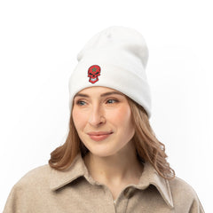 Red Floral Skull Knit Beanie | Embroidered Casual Winter Hat,