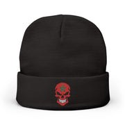 Red Floral Skull Knit Beanie | Embroidered Casual Winter Hat,