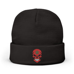 Red Floral Skull Knit Beanie | Embroidered Casual Winter Hat,
