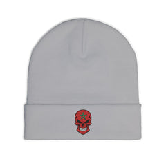 Red Floral Skull Knit Beanie | Embroidered Casual Winter Hat,