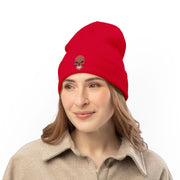 Red Floral Skull Knit Beanie | Embroidered Casual Winter Hat,