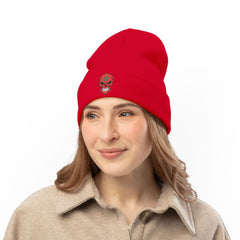 Red Floral Skull Knit Beanie | Embroidered Casual Winter Hat,