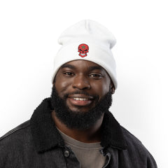 Red Floral Skull Knit Beanie | Embroidered Casual Winter Hat,