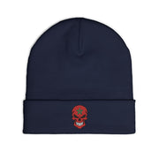 Red Floral Skull Knit Beanie | Embroidered Casual Winter Hat,