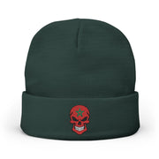 Red Floral Skull Knit Beanie | Embroidered Casual Winter Hat,