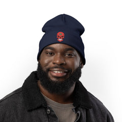 Red Floral Skull Knit Beanie | Embroidered Casual Winter Hat,
