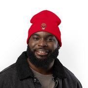 Red Floral Skull Knit Beanie | Embroidered Casual Winter Hat,