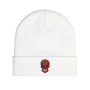 Red Floral Skull Knit Beanie | Embroidered Casual Winter Hat,