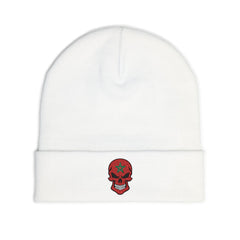 Red Floral Skull Knit Beanie | Embroidered Casual Winter Hat,
