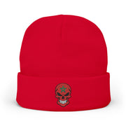 Red Floral Skull Knit Beanie | Embroidered Casual Winter Hat,