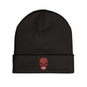 Red Floral Skull Knit Beanie | Embroidered Casual Winter Hat,