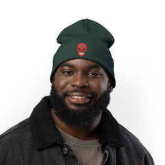 Red Floral Skull Knit Beanie | Embroidered Casual Winter Hat,