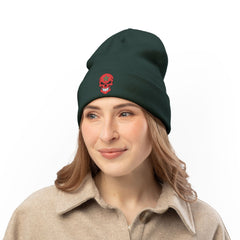 Red Floral Skull Knit Beanie | Embroidered Casual Winter Hat,