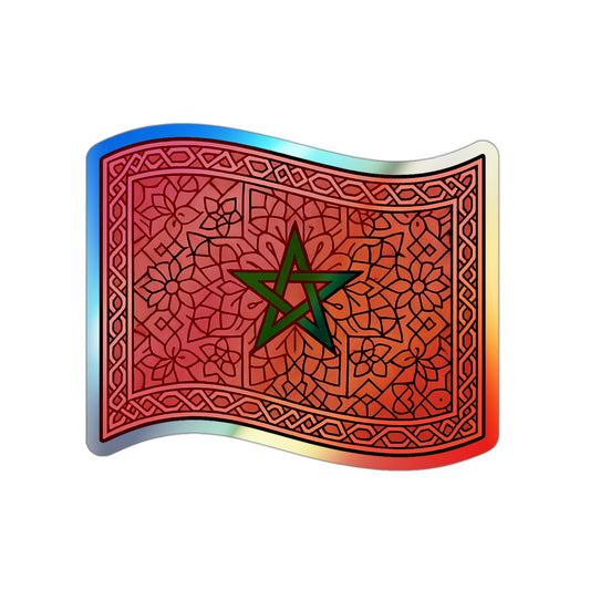 Colorful Holographic Die-Cut Stickers - Moroccan Flag Design, Perfect for Skateboards, Laptops, Scrapbooking, Gifts, and Decor