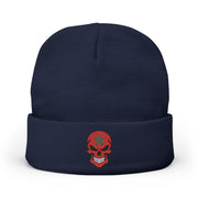 Red Floral Skull Knit Beanie | Embroidered Casual Winter Hat,