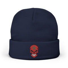 Red Floral Skull Knit Beanie | Embroidered Casual Winter Hat,