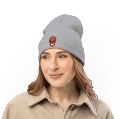 Red Floral Skull Knit Beanie | Embroidered Casual Winter Hat,