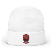 Red Floral Skull Knit Beanie | Embroidered Casual Winter Hat,