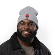 Red Floral Skull Knit Beanie | Embroidered Casual Winter Hat,