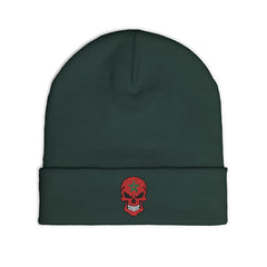 Red Floral Skull Knit Beanie | Embroidered Casual Winter Hat,