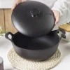 Multifunctional Cast Iron Flat-Bottomed Wok Soup Pot with Built-In Micro-Pressure Thickened Lid for Induction Cooktops